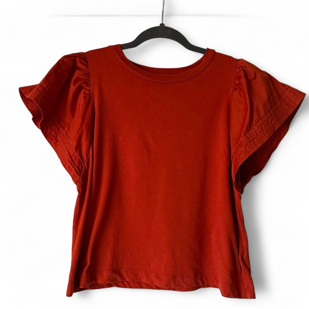 Women's Orange Red Flutter Sleeve Top